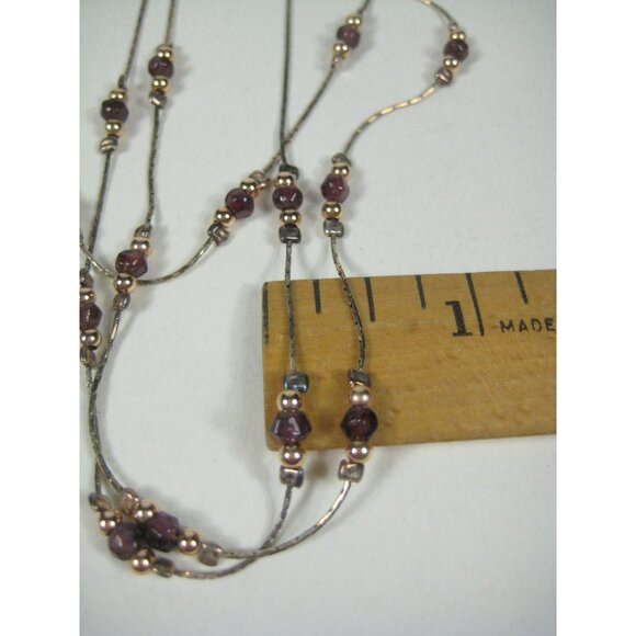 Sterling Silver Glass Beaded Triple Strand Necklace 16 Inch Choker 925 Israel - Picture 6 of 12